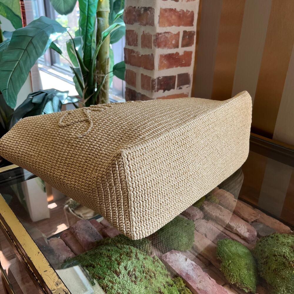 SAINT LAURENT Natural Raffia Logo Tote Bag - Picture 6 of 9